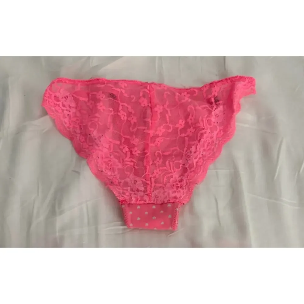 NWOT VS PINK Lace Back Bikini Heart Print Light Pink XS Rare 2011